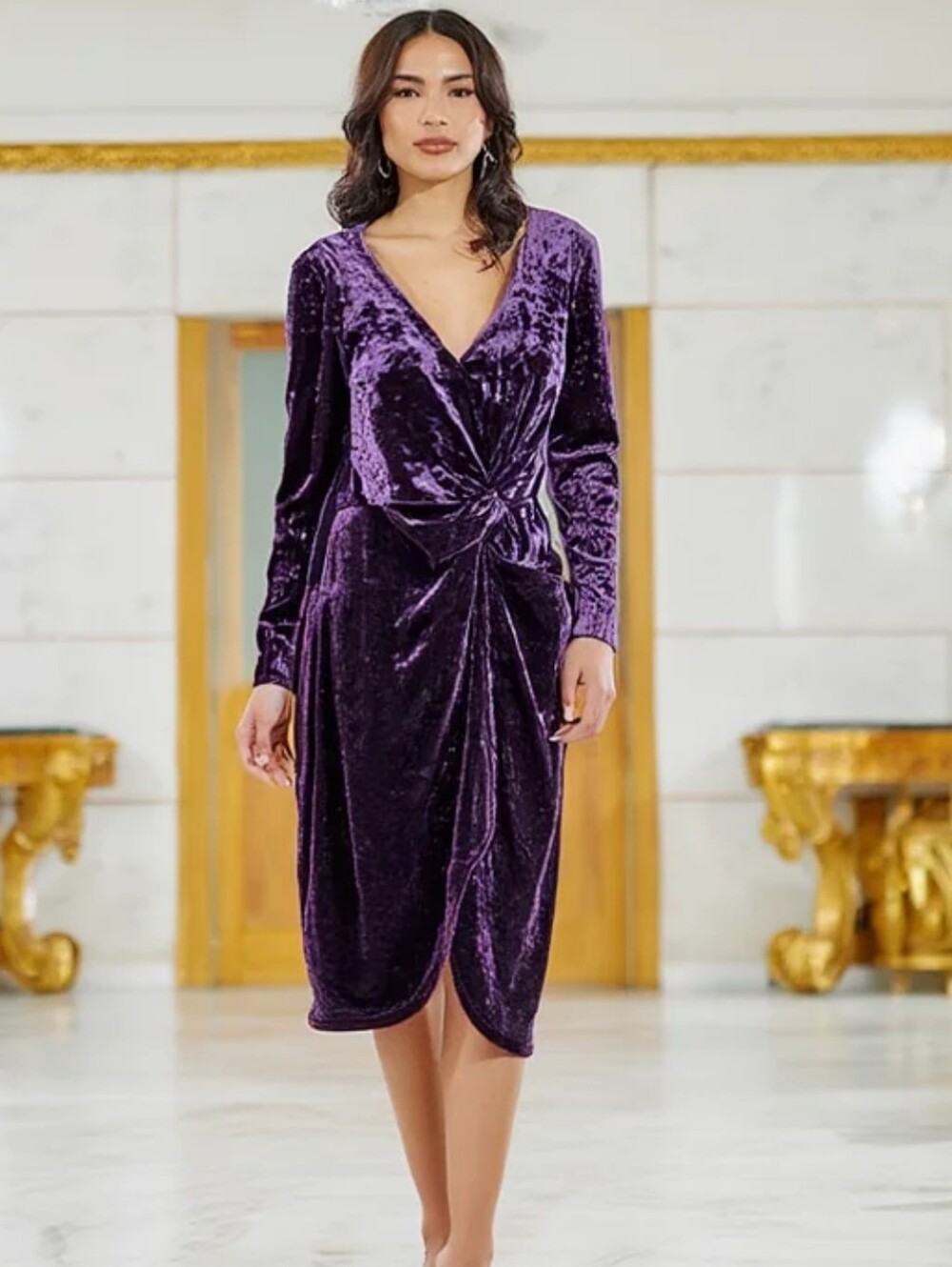 GUESS Plum Purple Crushed Velvet Dress Knot Detail Womens Plus Size 16 XL NWT